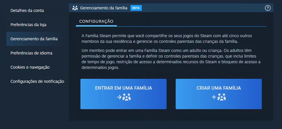 Como criar ou participar de uma familia na Steam