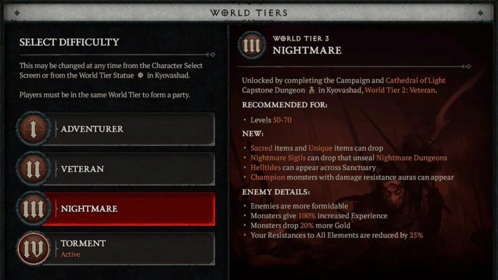 Diablo IV Dificuldades em diablo 4